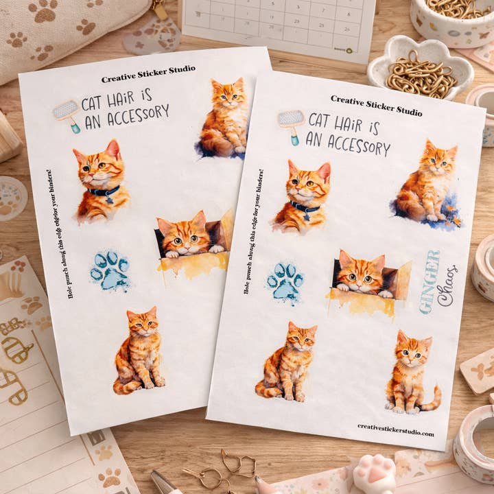 Sticker Sheet Set of 2 - Orange Kitty Cats Ginger for wholesale by Creative Sticker Studio