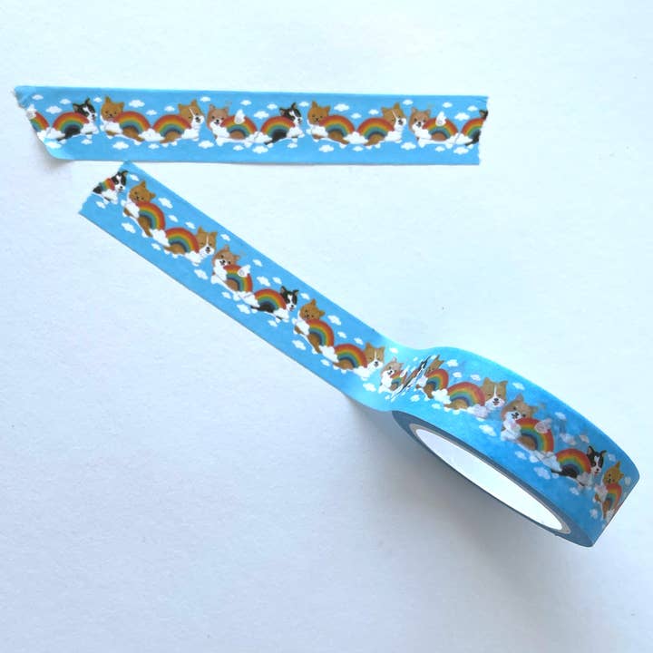 Corgis and Rainbows Washi Tape for wholesale by Three Corgis