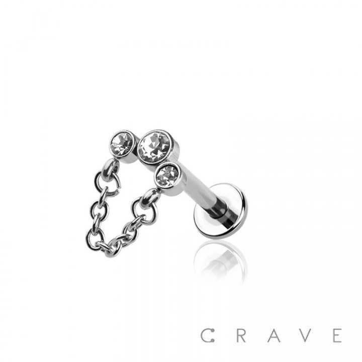 CRAVE BODY JEWELRY - Wholesale Single Earring - TRIPLE PRONG SET CZ STONE TOP INTERNALLY THREADED 316L SS