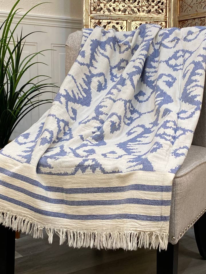 Throw Blanket - Highgrove Salina - 100% Cotton - 51X67 - Blue for wholesale by Elite Home Fashions