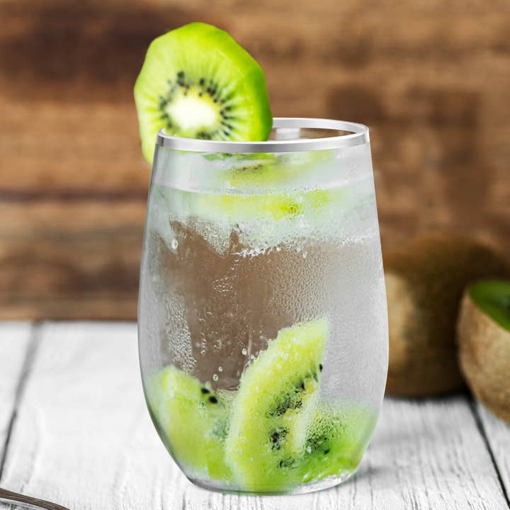 Smarty had a Party - Wholesale Wine Glass - 12 oz Clear w/ Silver Stemless Plastic Wine Glasses - 16 pcs7