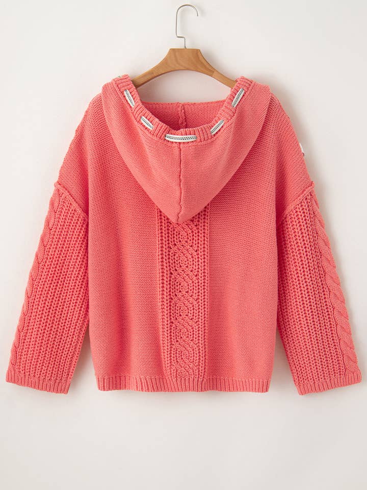 Koralle Kapuzenpullover mit Zopfmuster und Kordelzug für den Großhandel auf Faire7