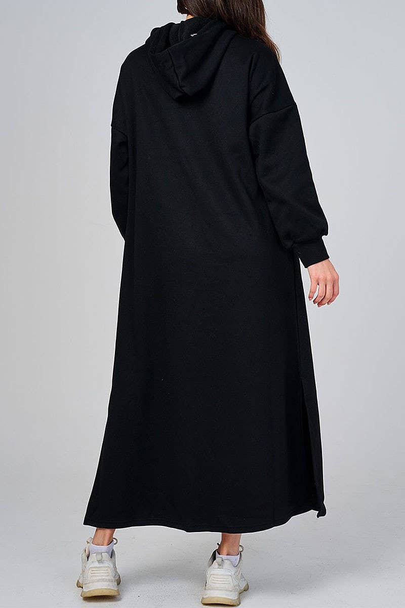 ROUSSEAU - Wholesale Dress - Women's - SOLID LONG SLEEVE HOODED POCKET FRONT MAXI DRESS4