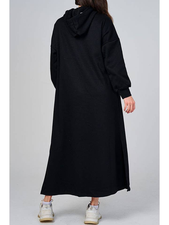 ROUSSEAU - Wholesale Dress - Women's - SOLID LONG SLEEVE HOODED POCKET FRONT MAXI DRESS4