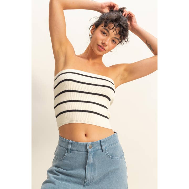 HYFVE - Wholesale Shirt - Women's - DZ25A687-Strapless Striped Fitted Sweater Top