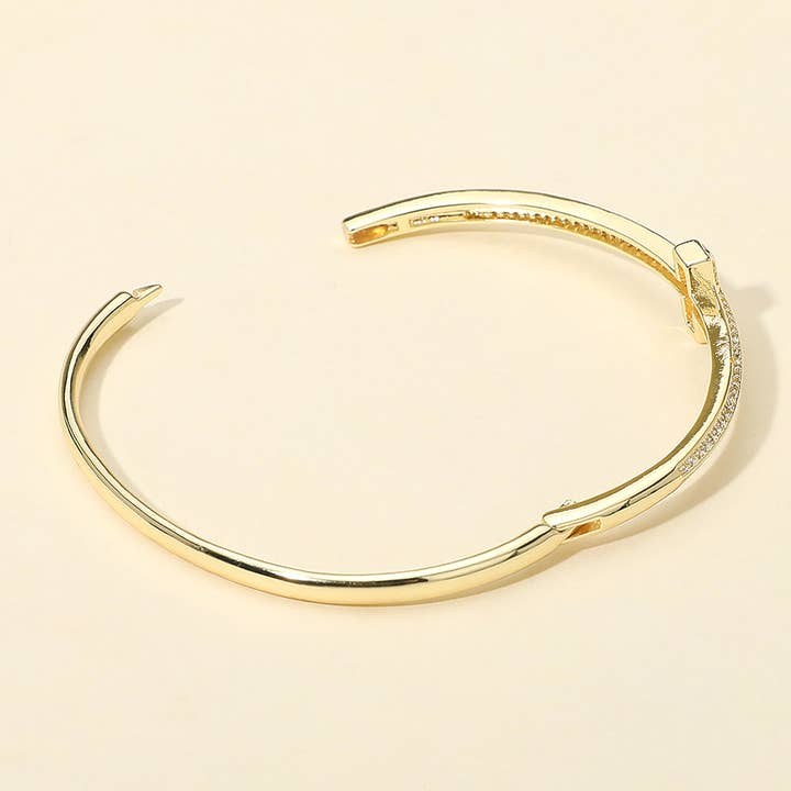Sensibling Corp. - Wholesale Bangle bracelet - Gold Plated CZ Stone Paved T-bar Hinged Bangle Bracelet2