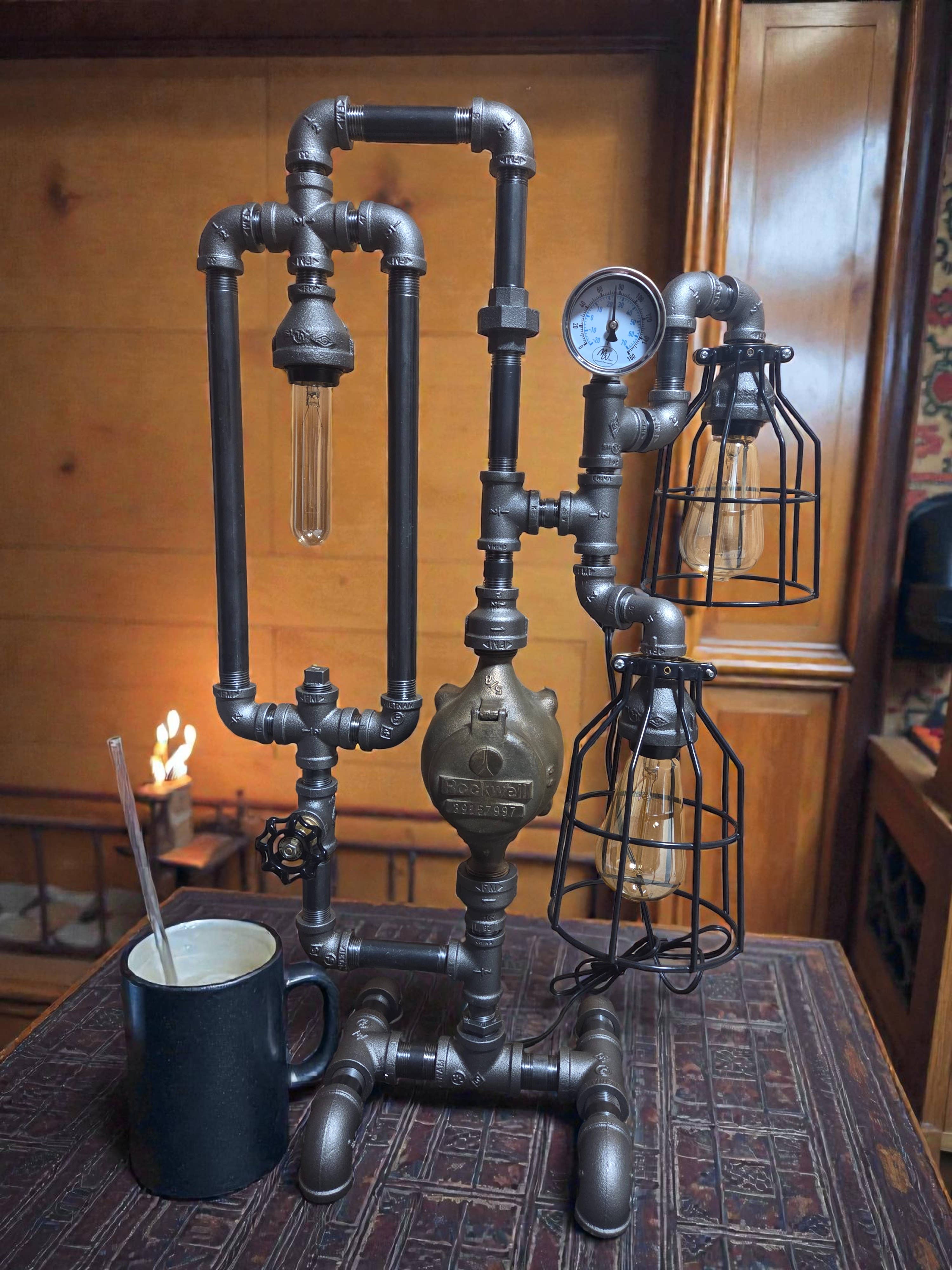 Mr. Willies Lighting - Wholesale Accent/Desk Lamp - Industrial water meter Table lamp on gear base1