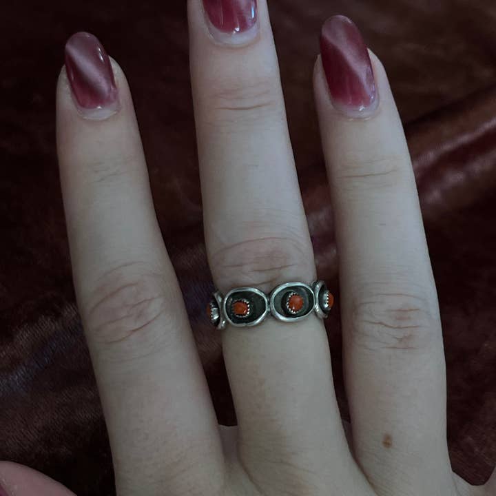 Navajo Coral Sterling Silver Vintage Ring for wholesale by Strange Horizons Ranch Co.