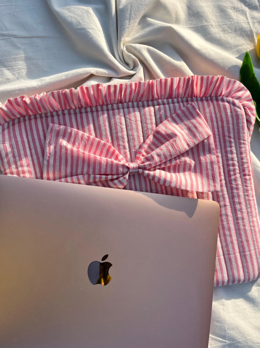 Two Way Street - Wholesale Laptop/Tablet Case - Women's - Pink & Blue Hand Printed Laptop Sleeve with Ruffles  3