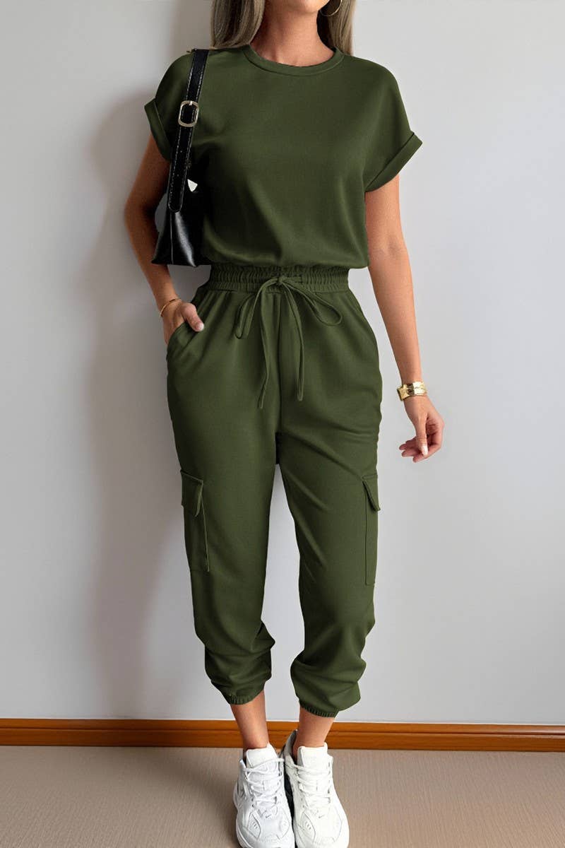 NINEXIS - Wholesale Top & Pant Set (NOT Loungewear) - Women's - CWSTB00444_SOLID CASUAL SHORT SLEEVE TEE & SHORTS SET0