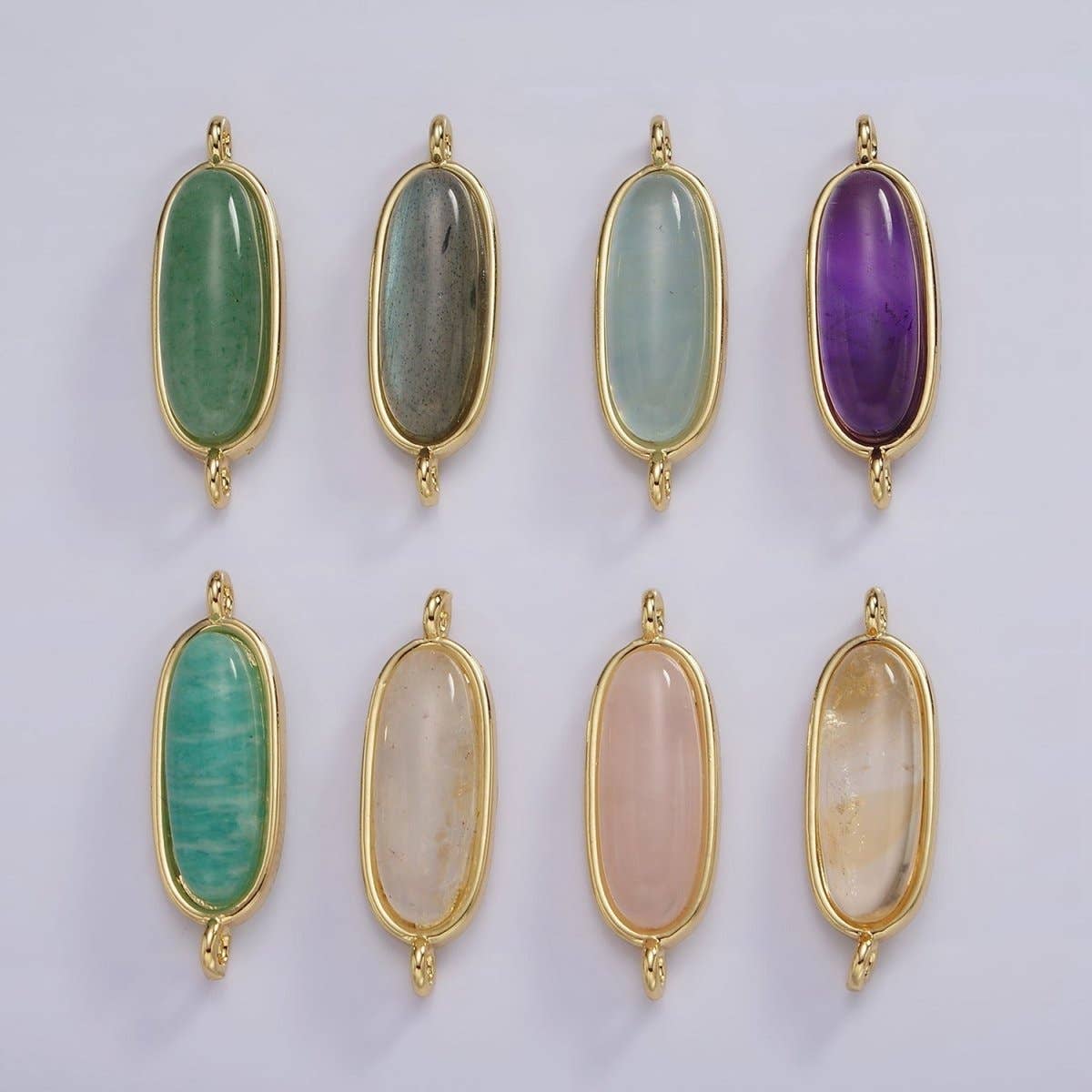 Aim Eternal - Wholesale Individual Charm/Pendant - 14K Gold Filled 24mm Natural Gemstone Oblong Bezel Connector | G229 - G23710