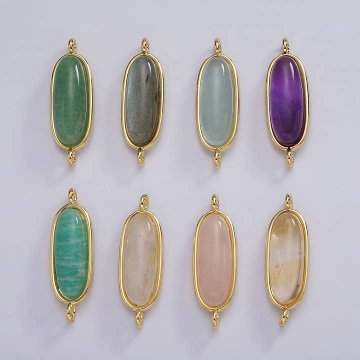 Aim Eternal - Wholesale Individual Charm/Pendant - 14K Gold Filled 24mm Natural Gemstone Oblong Bezel Connector | G229 - G23710