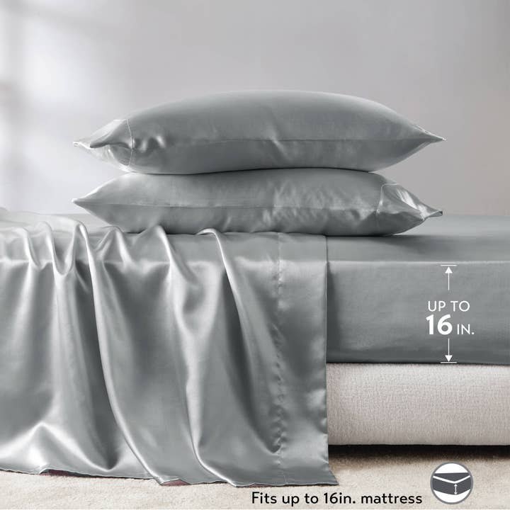 Olliix - Wholesale Sheet Set - Luxury Satin 6-Piece Sheet Set, Dark Grey12