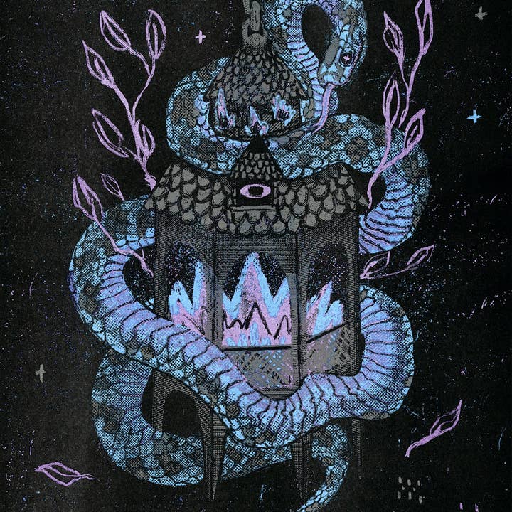 Snake with Lantern 11 x 14 RISO Print for wholesale by 1% Talent