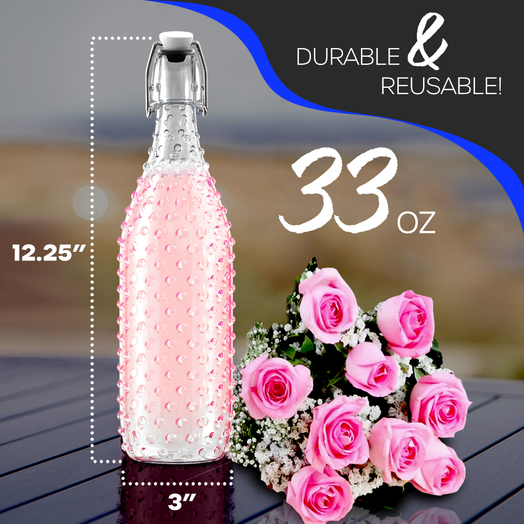 Nevlers - Wholesale Milk/Juice Bottle - Glass Swing Top Bottles - 33 oz. Dotted Design (Set of 6)5