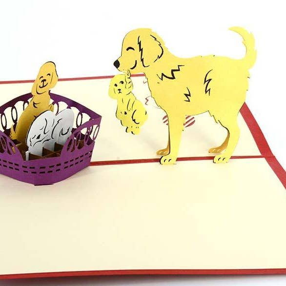Dog and 3 Pups for wholesale by Henry Pop Up Cards