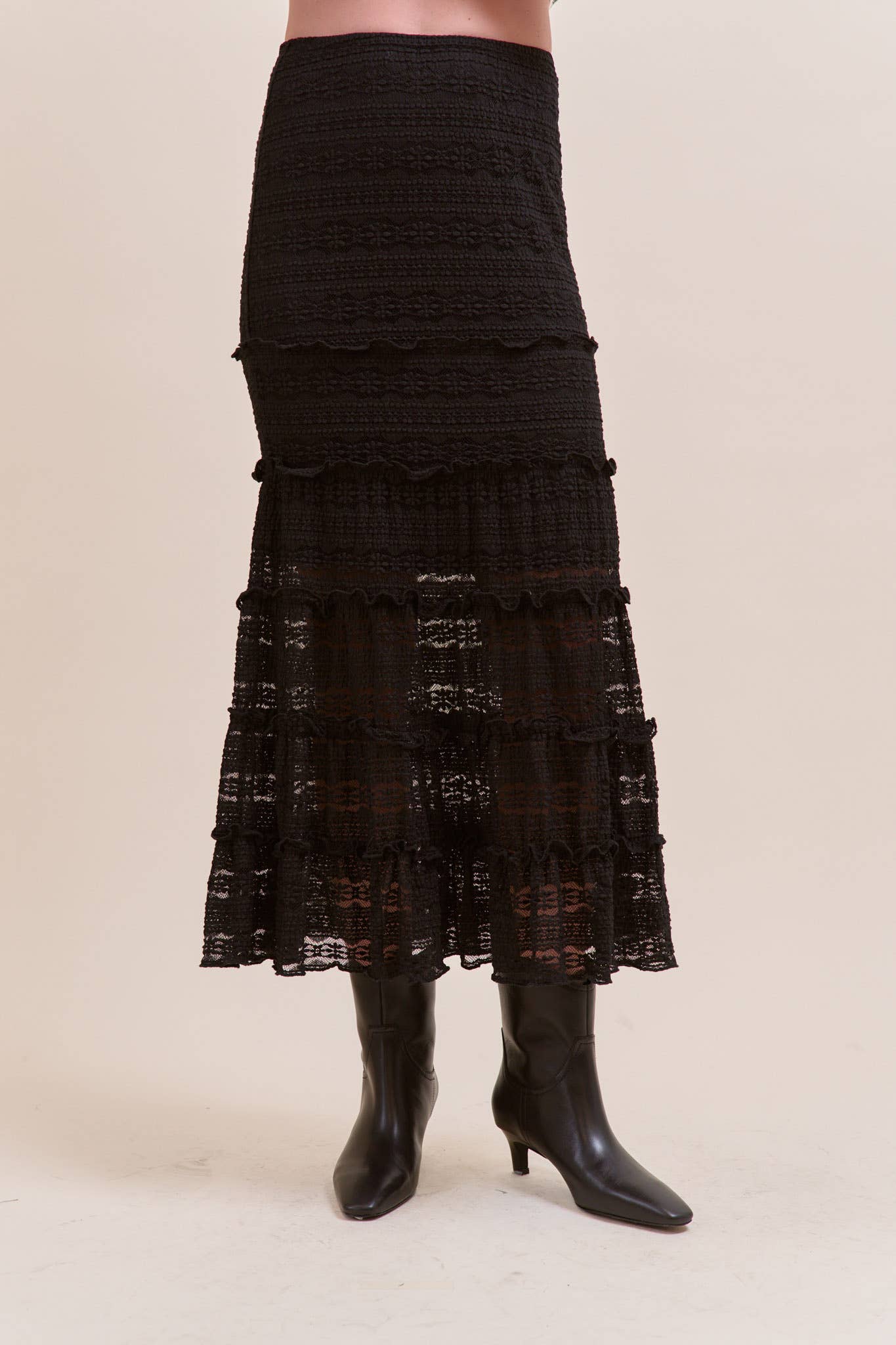 &MERCI - Wholesale Skirt - Women's - LACE TIERED RUFFLE TRIM MERMAID MIDI SKIRT MSK43953