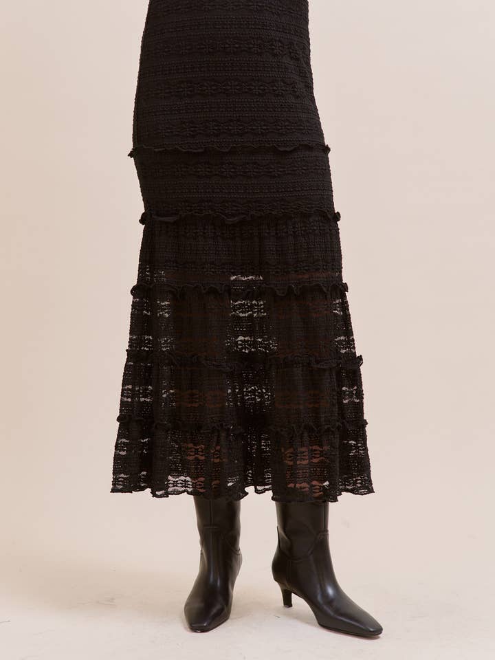 &MERCI - Wholesale Skirt - Women's - LACE TIERED RUFFLE TRIM MERMAID MIDI SKIRT MSK43953