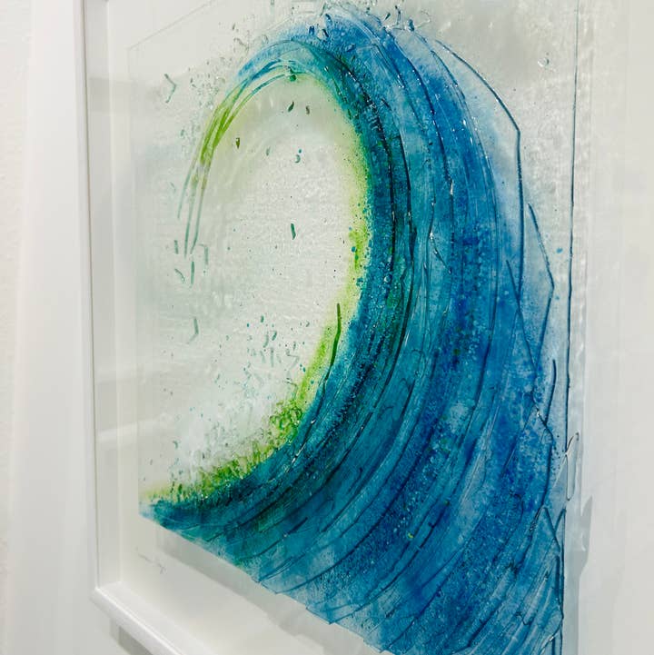 Dreya Glass - Wholesale Wall Accent - Framed Fused Glass Tsunami Breaking Wave Wall Art (UK only)2