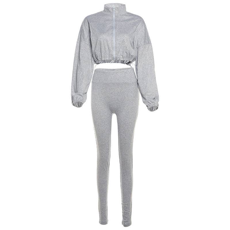 MB Fashion Wholesale - Wholesale Activewear Set - Women's - MB FASHION Zip-Up Crop Jacket & High-Waist Leggings Set 1552LY13