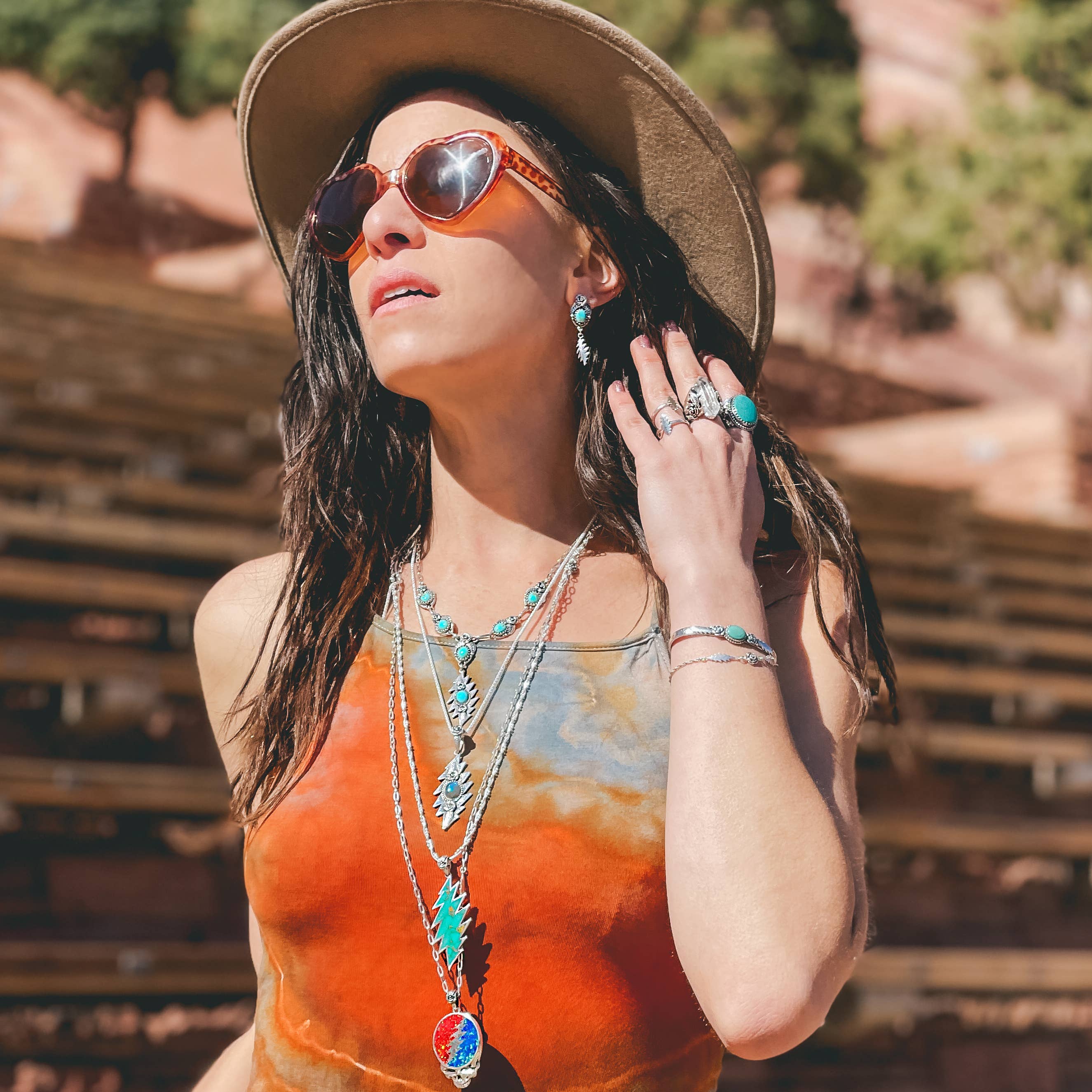 Hiouchi Jewels | Rose & Bolt Grateful Dead Jewelry - Wholesale Bib Necklace - Grateful Dead Not Fade Away Necklace | Turquoise6