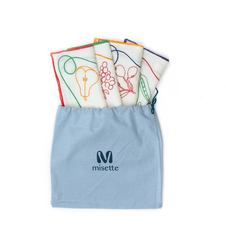 Multicolor Fruits Veggies Fête Embroidered Linen Napkins (Set of 4) for wholesale on Faire
