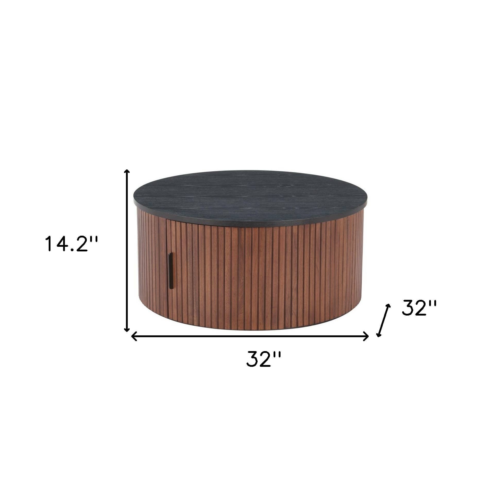 HomeRoots - Wholesale Coffee Table - 32" Black and Walnut Wood Round Drum Coffee Table2