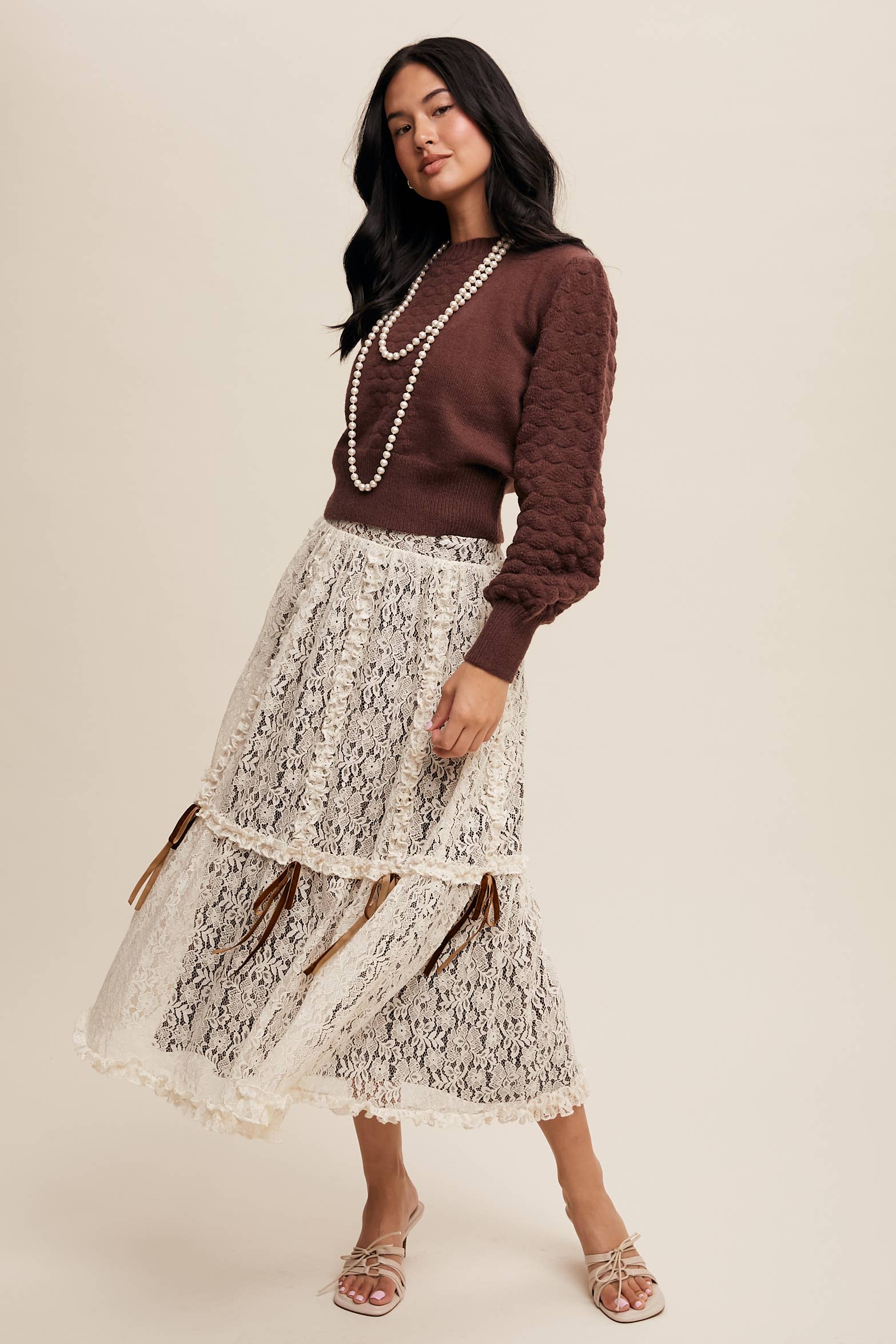 Listicle – wholesale Skirt – Women’s – Lace Midi Skirt with Ribbon Details33