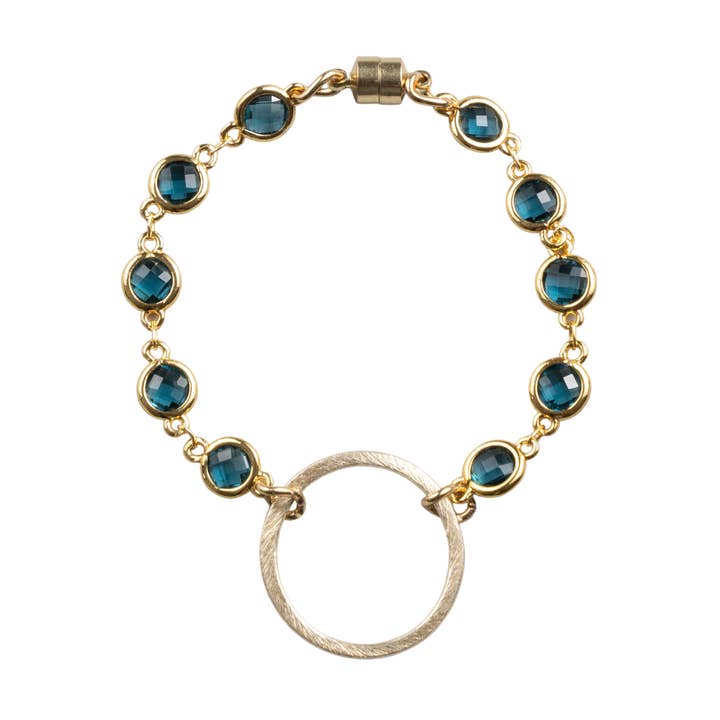 ali & bird jewelry - Wholesale Link & Chain Bracelet - Nataly bracelet with sea blue crystal and gold chain
