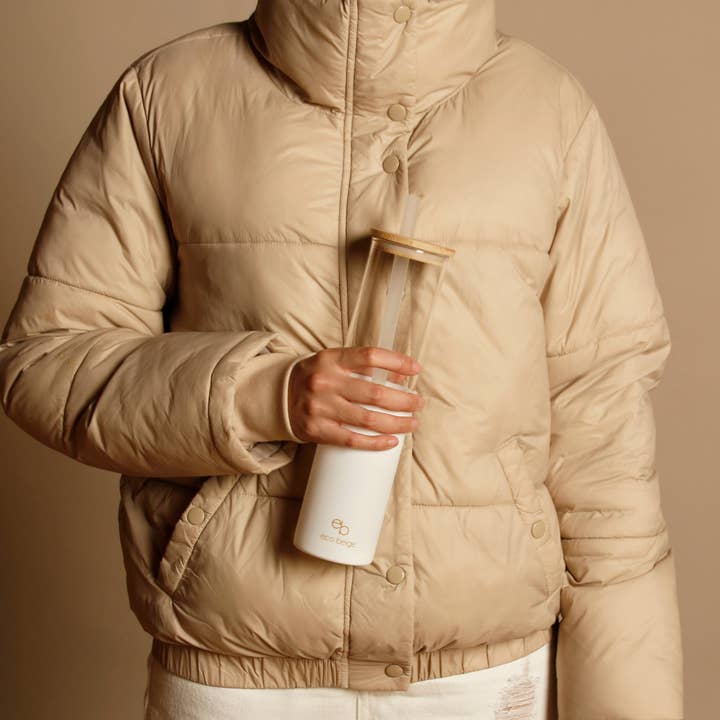 Eco Beige - Vendita all'ingrosso Bicchiere/tazza - Bicchiere sottile in vetro con coperchio in bambù 700 ml5