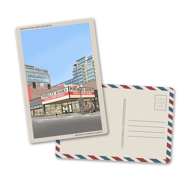 Powell's Books: Portland, Oregon Retro Postcard for wholesale by JessBecauseArtCo