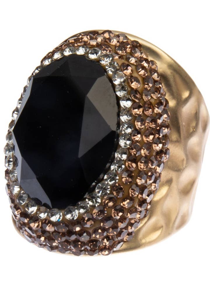 Glass Rhinestone Alloy Rings R2543 - Black for wholesale by Ole