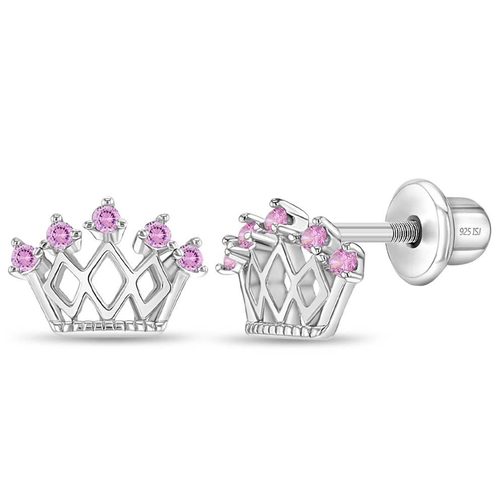 In Season Jewelry - Wholesale Earrings - Kids - 5 Point CZ Crown Baby / Toddler Earrings - Sterling Silver5