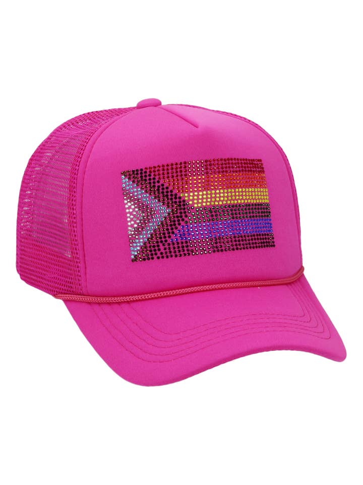 Bling Rainbow Pride Flag Sponge Trucker Hat for wholesale by Cap Zone