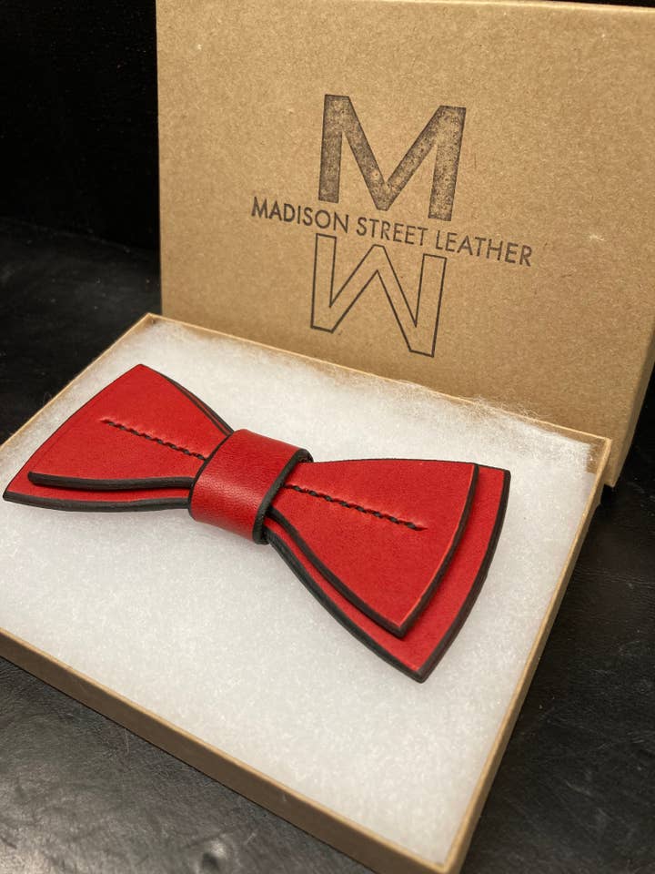 Red Bowtie with Black Edges for wholesale by Madison Street Leather