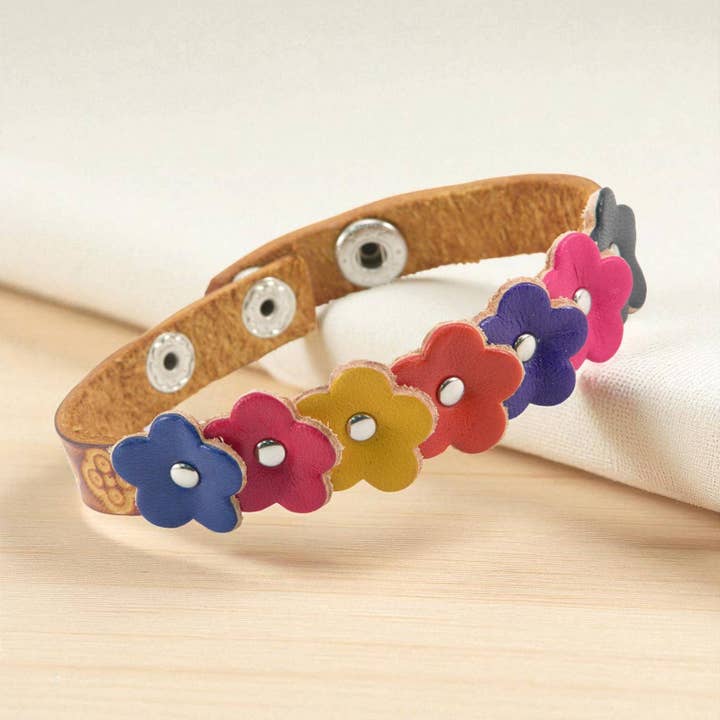 Sunflower Handmade leather inc - Venta al por mayor Brazalete - Pulsera de flores de cuero hecha a mano - BR0273