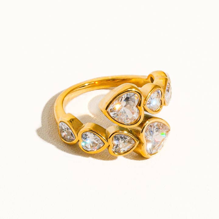 Wyatt 18K Gold Non-Tarnish Rhinestone Heart Ring for wholesale on Faire