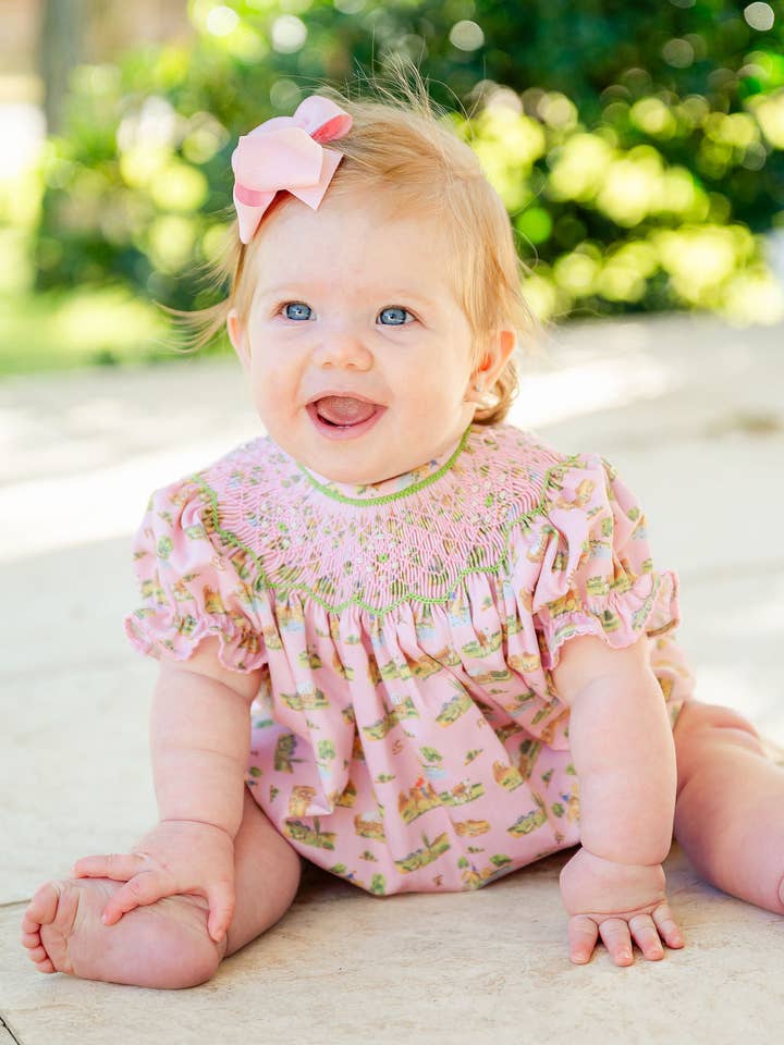 Smocked Cowgirl Toile Birdie Bubble for wholesale by Ruth and Ralph