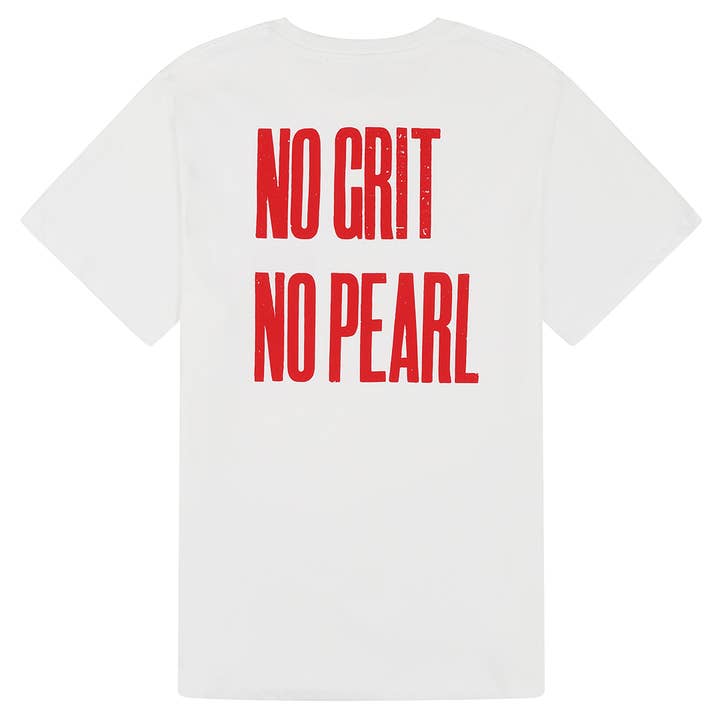 T-shirt de Algodão Orgânico "No Grit No Pearl" em Branco por atacado de Black & Beech