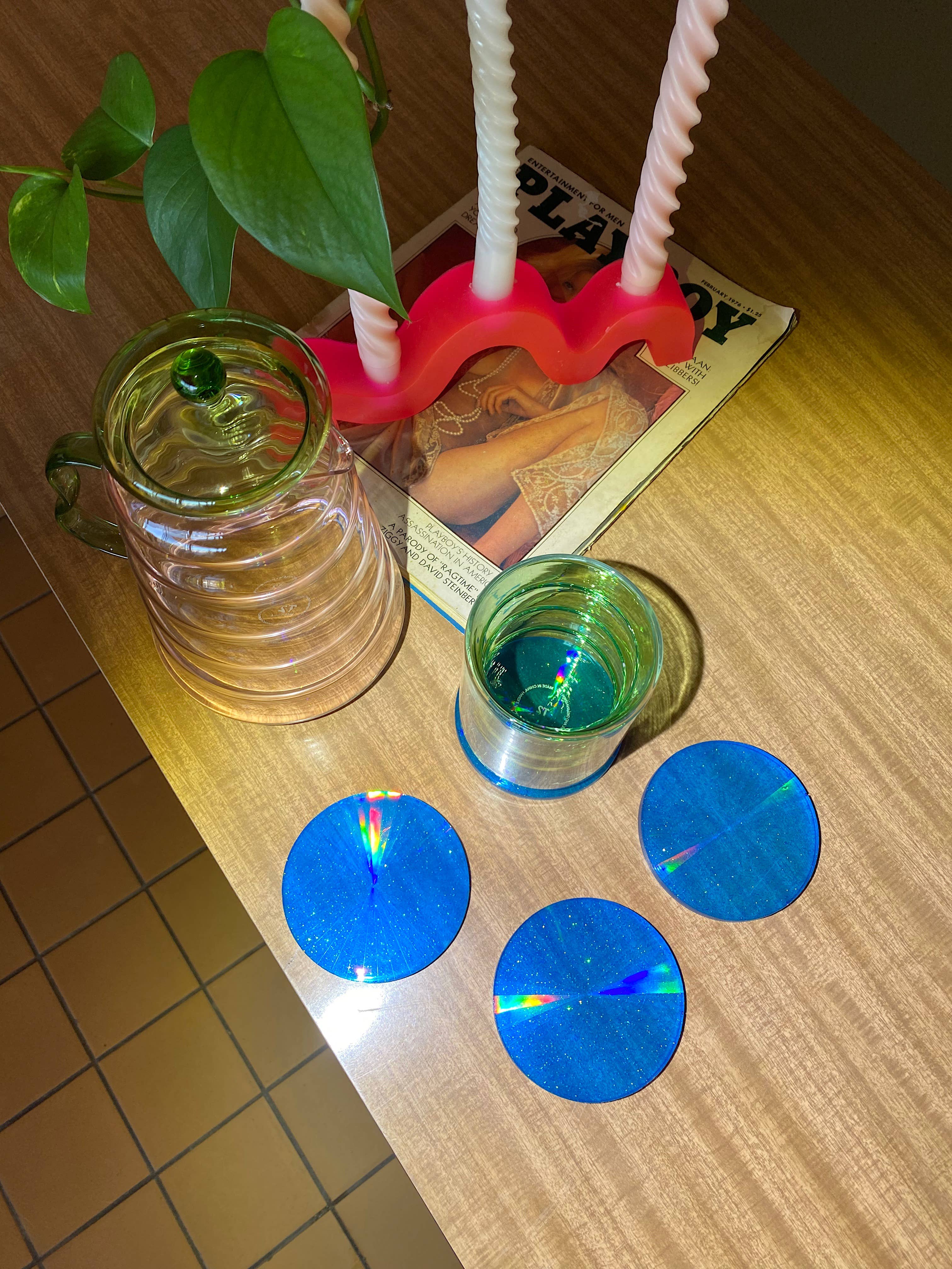 Rosemilk Resin - Wholesale Coasters - Holographic Blue Coaster3