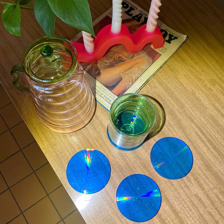 Rosemilk Resin - Wholesale Coasters - Holographic Blue Coaster3