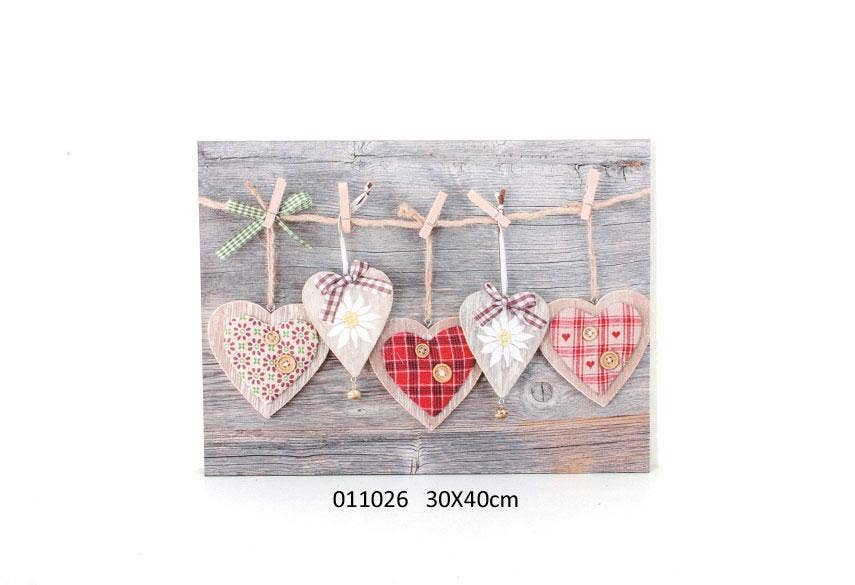 Faye - Wholesale Wall Accent - Canvas Hanging Hearts 30 X 40 X 1.5 cm