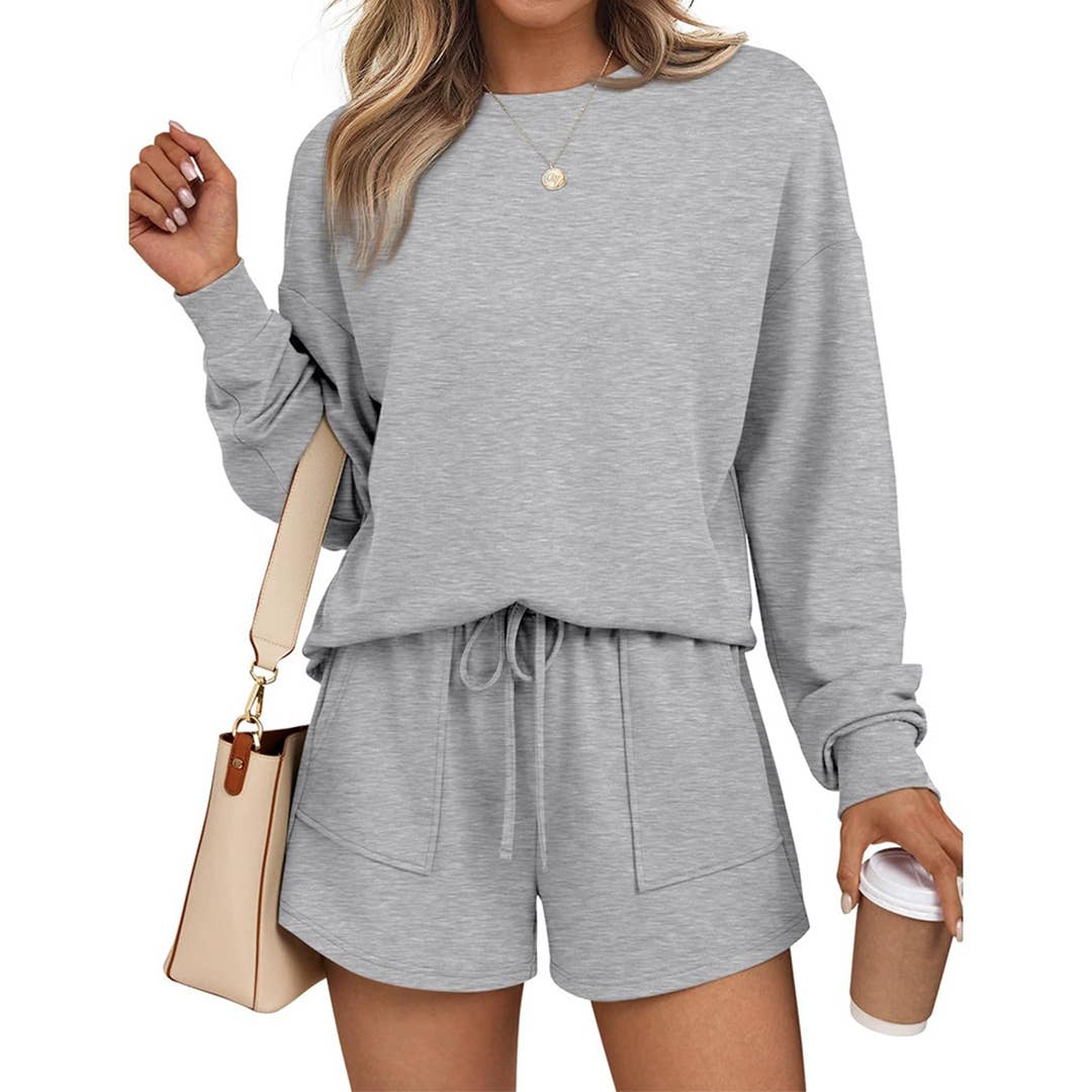 UNISHE - Wholesale Top & Short Set (NOT Loungewear) - Women's - Long Sleeve Sweatshirt and Shorts Fashion Casual Set MD2325