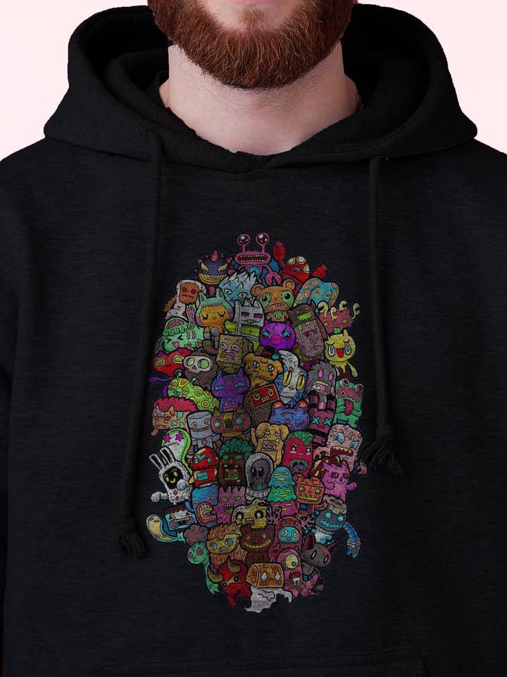 Sudadera con capucha estampada de manga larga con forro polar Doodle para hombre para venta al por mayor de Five emperors