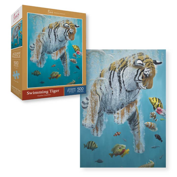 Puzzle de 500 pièces Tigre nageur pour la vente par Lux Press Group | LPG Greetings