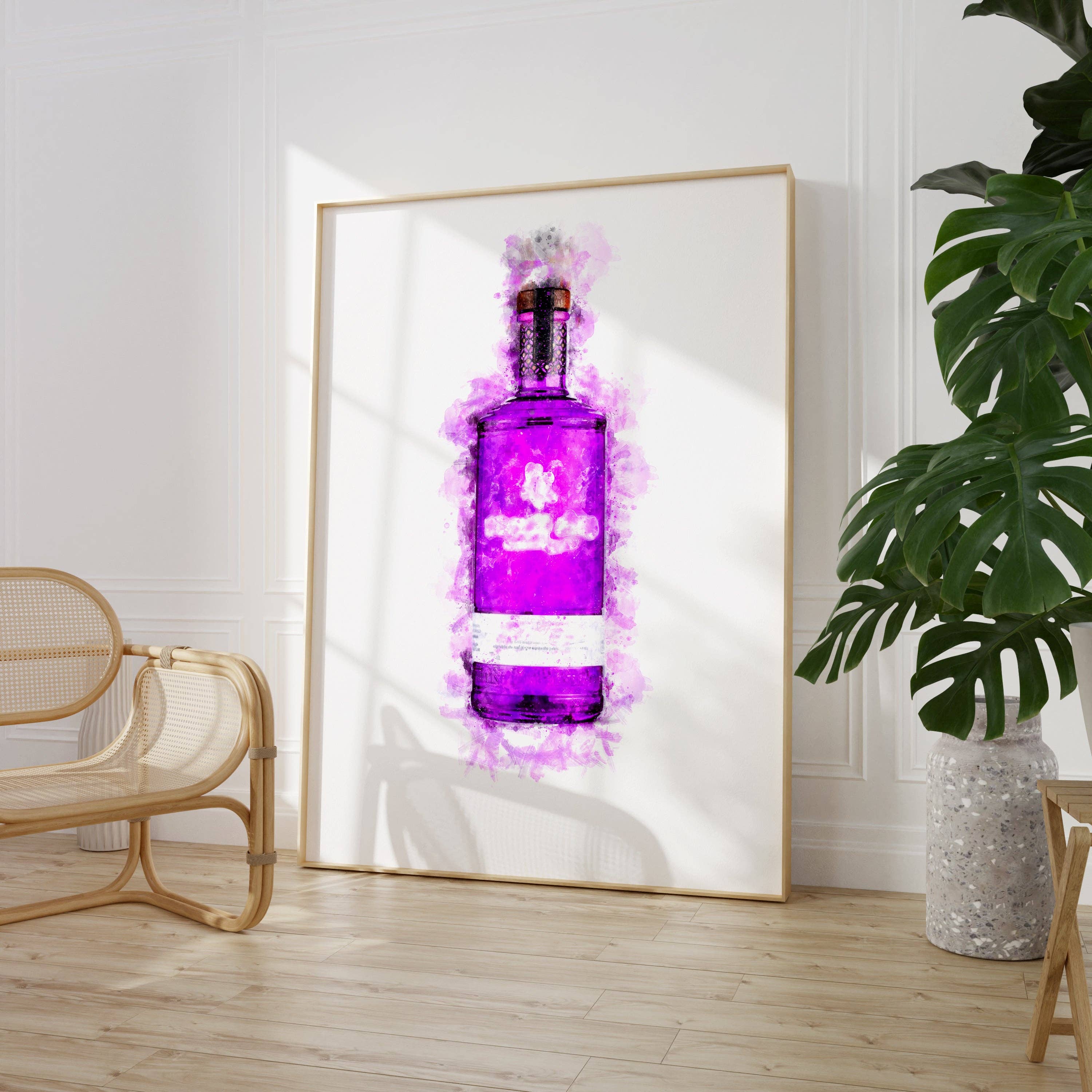 House of Binky – wholesale Art print – Watercolour Purple Gin Bottle Paint Splash Print1