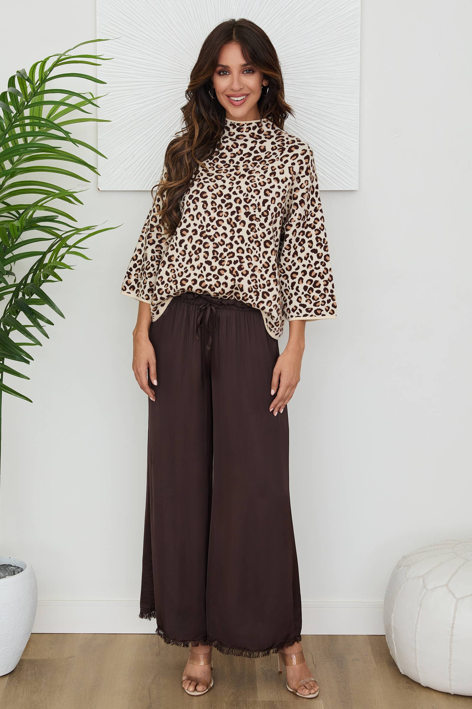 VENTI6 - Vendita all'ingrosso Pantalone - Donna - PANTALONI A GAMBA LARGA CON ORLO A FRANGE IN SETA ITALIANA (6109)7