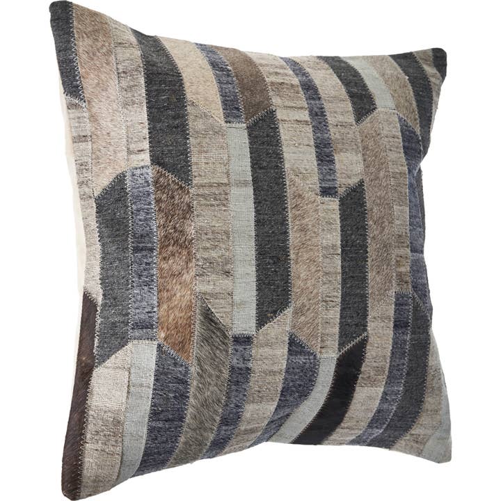 Gris/Charbon Coussin rayé en simili cuir multicolore en vente sur Faire