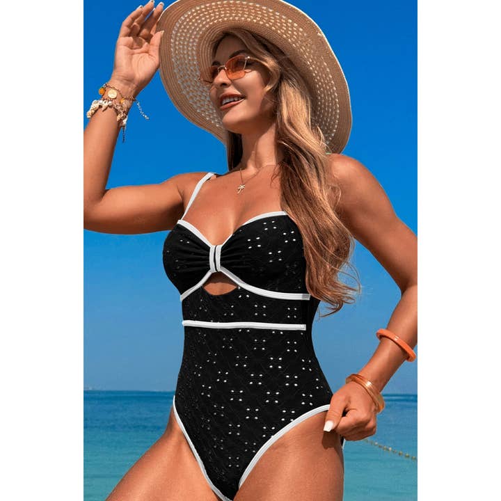 Supreme Fashion - Wholesale One Piece Swimsuit - Women's - Contrast Trim Knot Front Cut One Piece Swimsuit