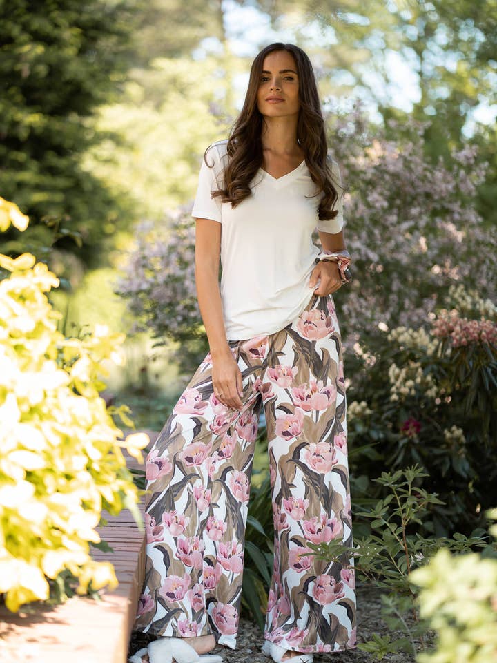 4232 Looe Long Pants and V-neck T-shirt Top PJ Set for wholesale by Oh!Zuza